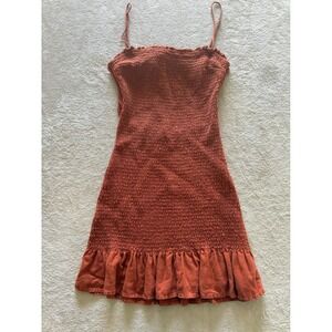 Abercrombie & Fitch Women's XS Smocked Mini Dress‎ Ruffle Hem Tie Back Summer